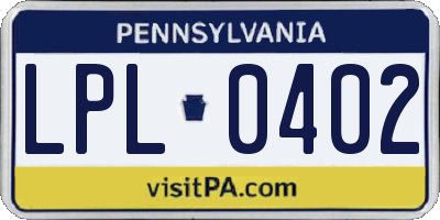 PA license plate LPL0402