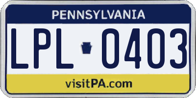 PA license plate LPL0403