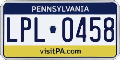 PA license plate LPL0458