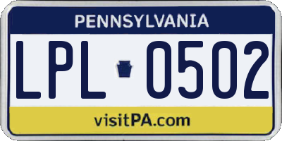 PA license plate LPL0502