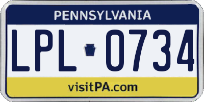 PA license plate LPL0734