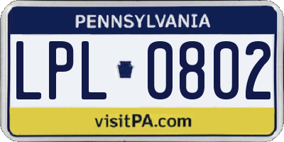 PA license plate LPL0802