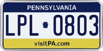 PA license plate LPL0803