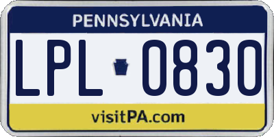 PA license plate LPL0830