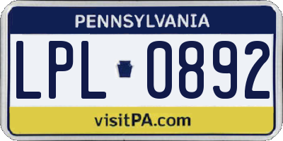PA license plate LPL0892