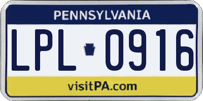 PA license plate LPL0916