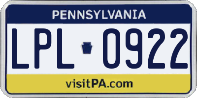 PA license plate LPL0922