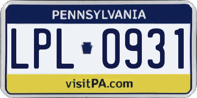 PA license plate LPL0931