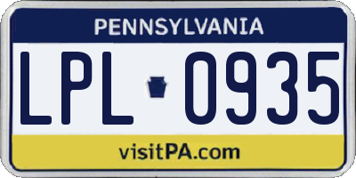 PA license plate LPL0935
