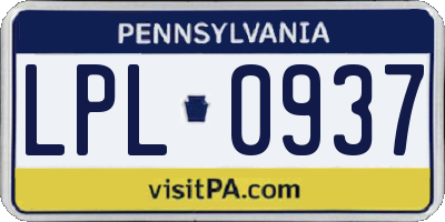 PA license plate LPL0937