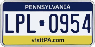 PA license plate LPL0954
