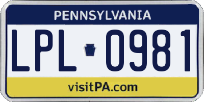 PA license plate LPL0981