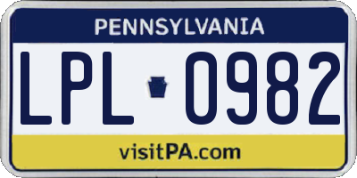 PA license plate LPL0982