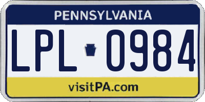 PA license plate LPL0984