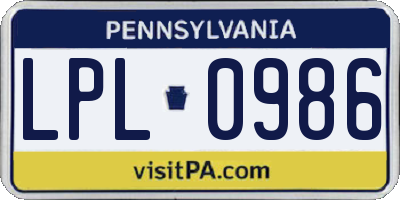 PA license plate LPL0986