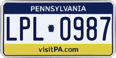 PA license plate LPL0987