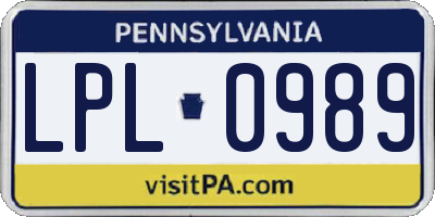 PA license plate LPL0989