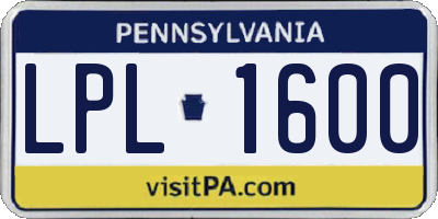 PA license plate LPL1600