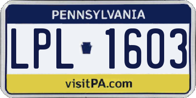 PA license plate LPL1603