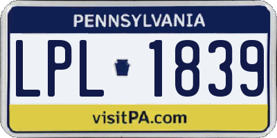 PA license plate LPL1839