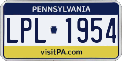PA license plate LPL1954