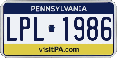 PA license plate LPL1986