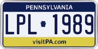 PA license plate LPL1989