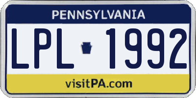 PA license plate LPL1992