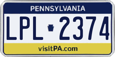 PA license plate LPL2374