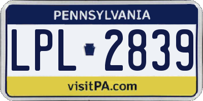 PA license plate LPL2839