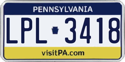 PA license plate LPL3418