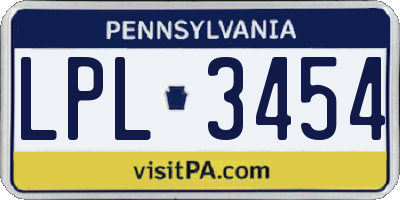 PA license plate LPL3454