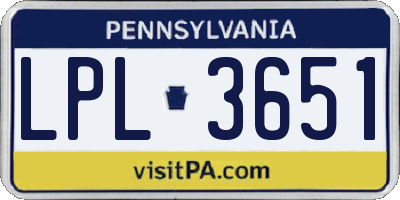 PA license plate LPL3651