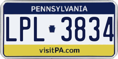 PA license plate LPL3834