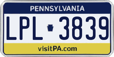 PA license plate LPL3839
