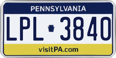PA license plate LPL3840