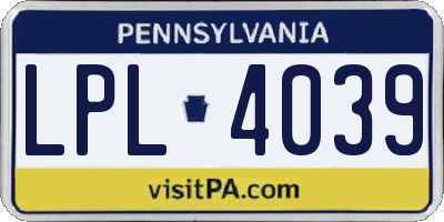 PA license plate LPL4039