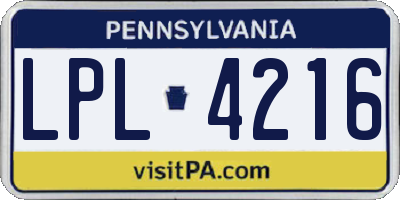 PA license plate LPL4216