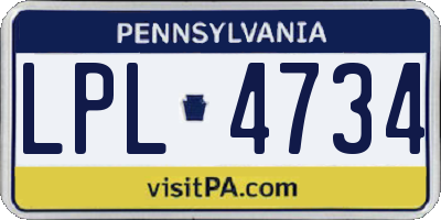 PA license plate LPL4734