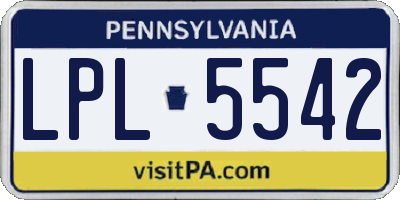 PA license plate LPL5542