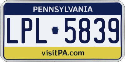 PA license plate LPL5839