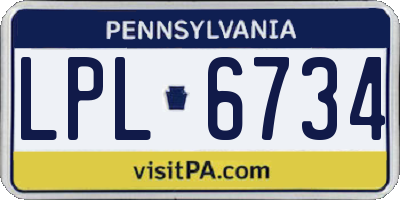 PA license plate LPL6734