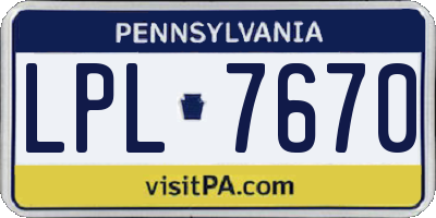 PA license plate LPL7670
