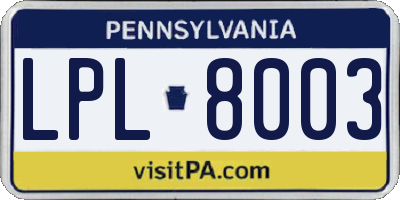 PA license plate LPL8003