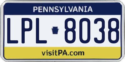 PA license plate LPL8038