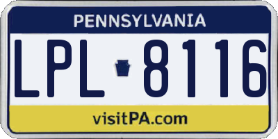 PA license plate LPL8116