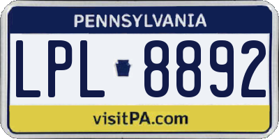 PA license plate LPL8892