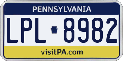 PA license plate LPL8982
