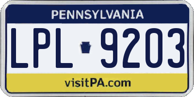 PA license plate LPL9203