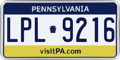 PA license plate LPL9216